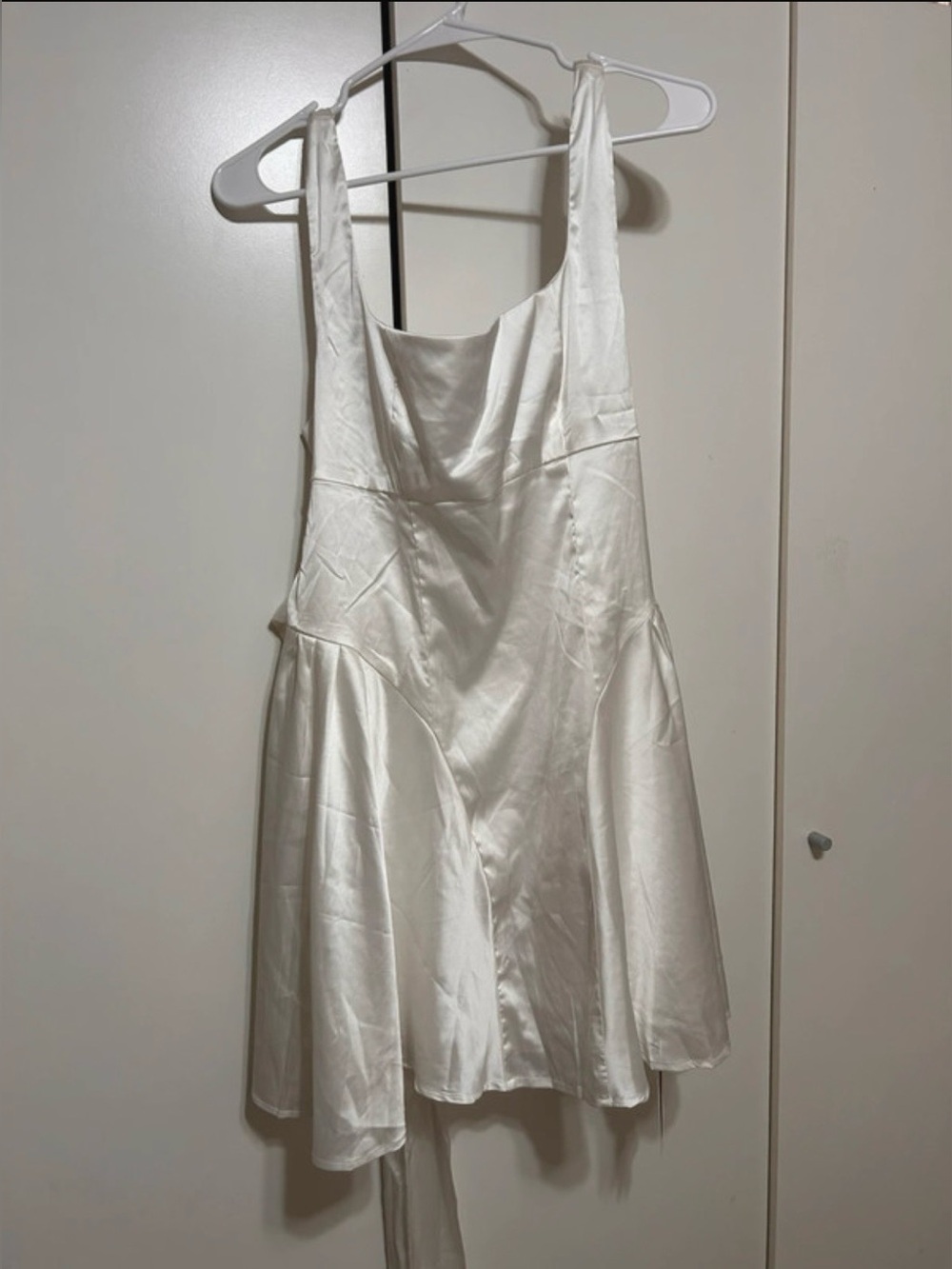 Cider White Satin Mini Dress with Straps